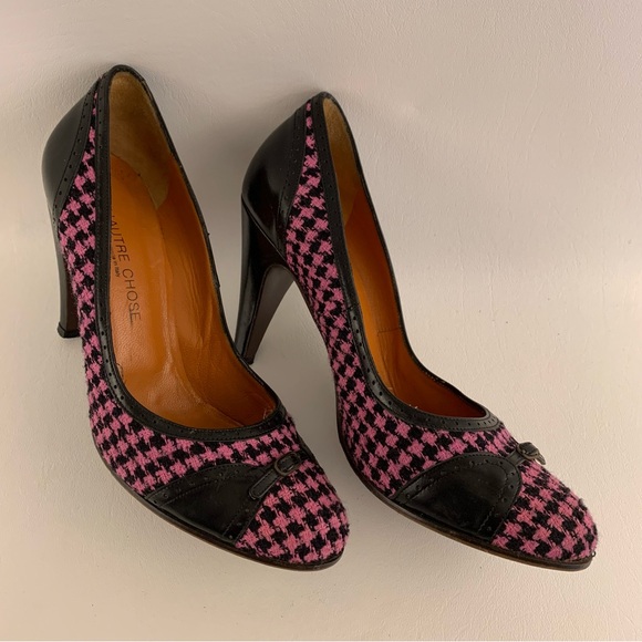 L’ AUTRE CHOSE Pink and Black Houndstooth Heels - Picture 3 of 7